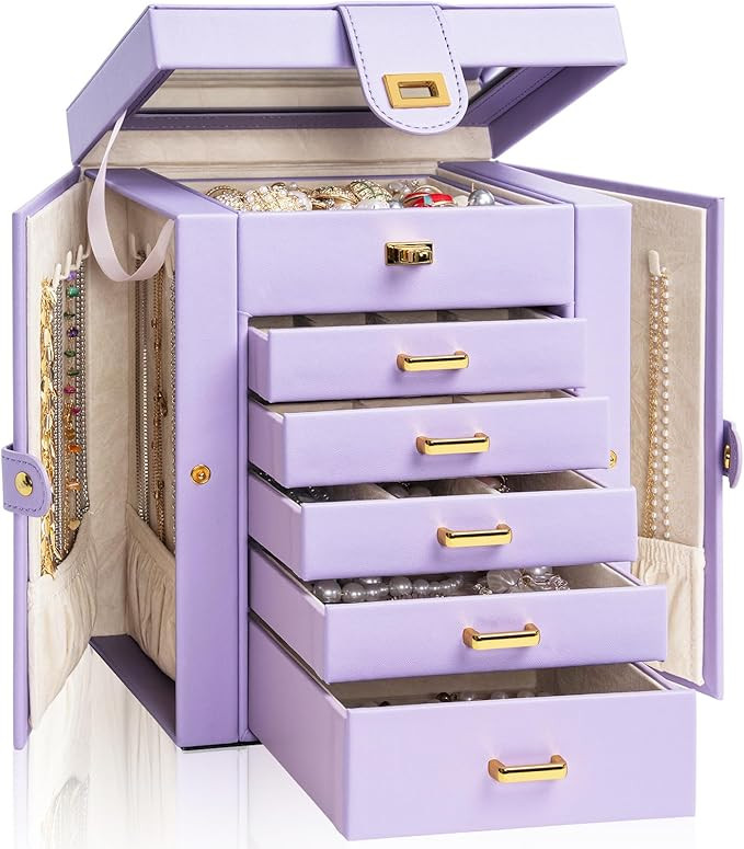 AKOZLIN Jewelry Box Organizer Functional Leather Jewelry Storage Case for Women Girls Ring Neckla... | Amazon (US)