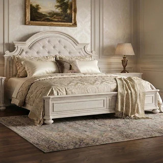 Roundhill Furniture Nelson French Traditional Tufted Upholstery Bed, Antique White - Bed Bath & B... | Bed Bath & Beyond