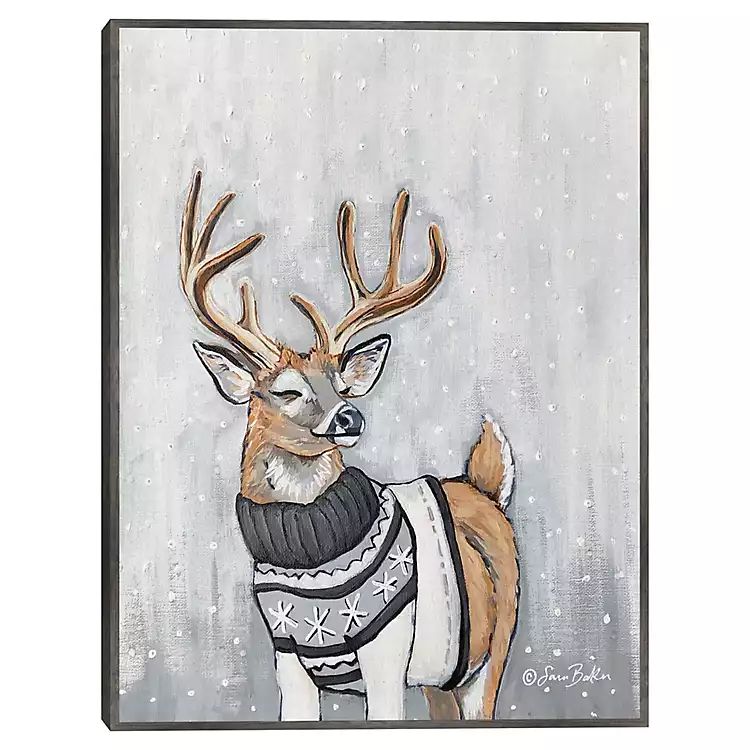 Reindeer in a Sweater Framed Canvas Art Print | Kirkland's Home