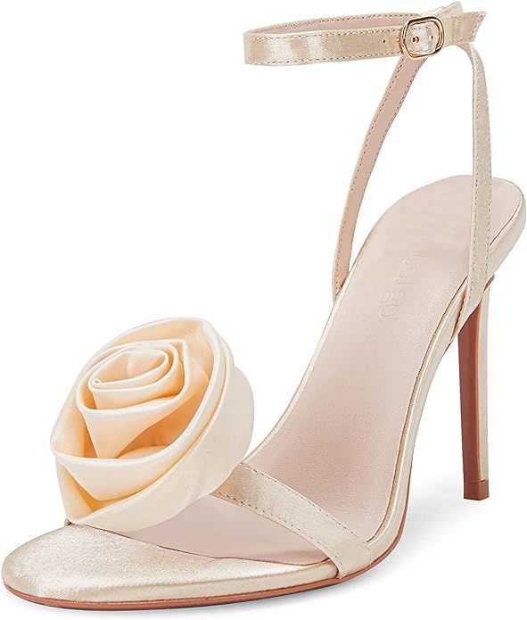 Womens Open Toe Heeled Sandals Flower Ankle Buckle Strap Stiletto High Heels Comfort Slingback Su... | Amazon (US)
