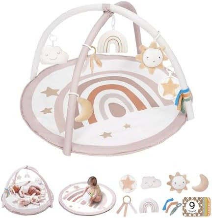 Baby Play Gym Mat, Tummy Time Activity Mat with 7 Detachable Toys and 12 Milestone Cards for Stag... | Amazon (US)