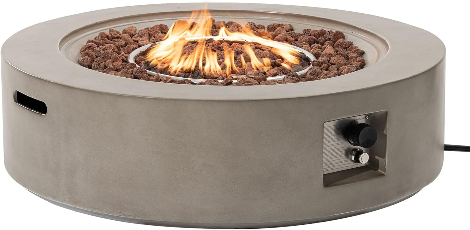 Outdoor 42" Propane Fire Pit Table, 50000 BTU Gray Patio Fire Table, Concrete Round Gas Fire Tabl... | Amazon (US)
