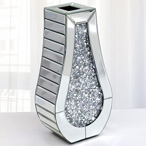 Crushed Diamond Mirror Vase Crystal Silver Glass Stunning Decorative Vase Flower Luxury for Home Déc | Amazon (US)