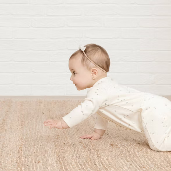 Q by Quincy Mae Baby Stars Brushed Jersey Long Sleeve Jumpsuit - Ivory 18-24M | Target