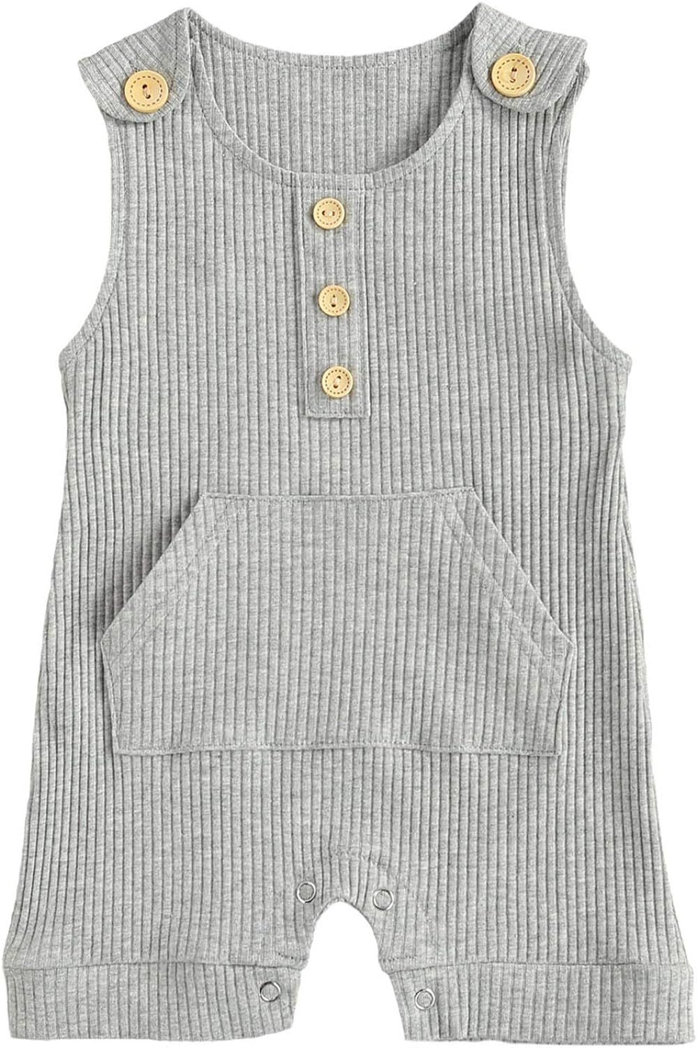 Mubineo Newborn Baby Boy Girl Basic Plain Sleeveless Cotton Bib Romper Jumpsuit Outfit | Amazon (US)