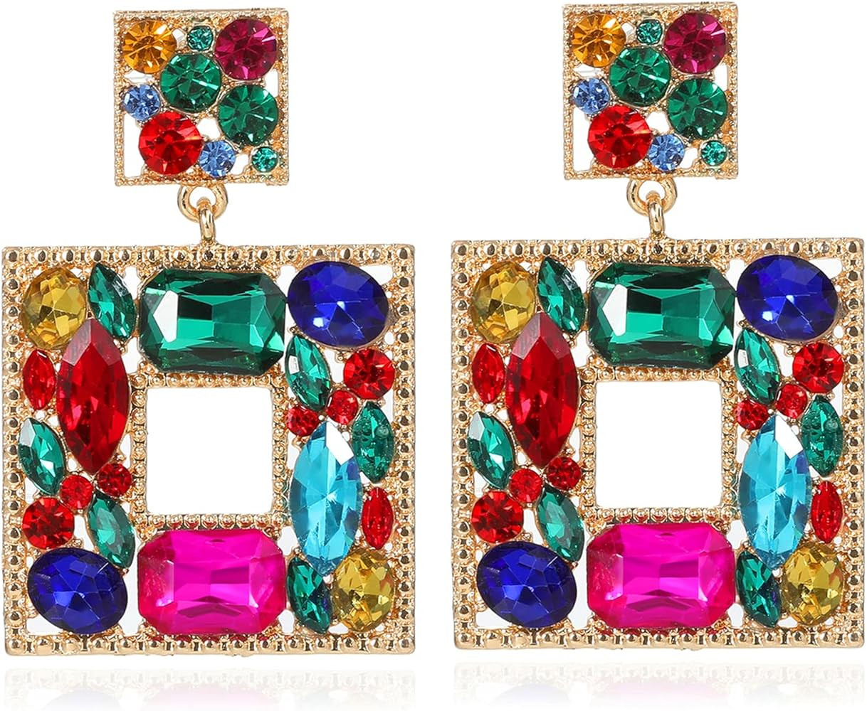 Canboer Rhinestone Square Statement Dangle Earrings Trendy Crystal Geometric Drop Earrings Hypoal... | Amazon (US)