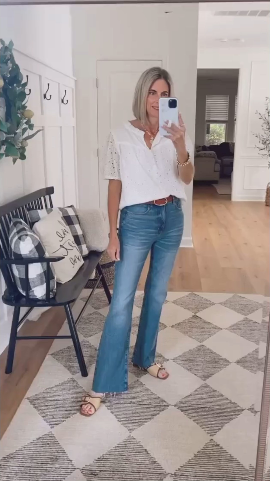 This eyelet Amazon top is lined with functional buttons on the top. Perfect for spring! Comes in other colors wearing a small
Love the raw hem on these high rise flare jeans wearing a 26 


#LTKFindsUnder50 #LTKStyleTip #LTKSeasonal