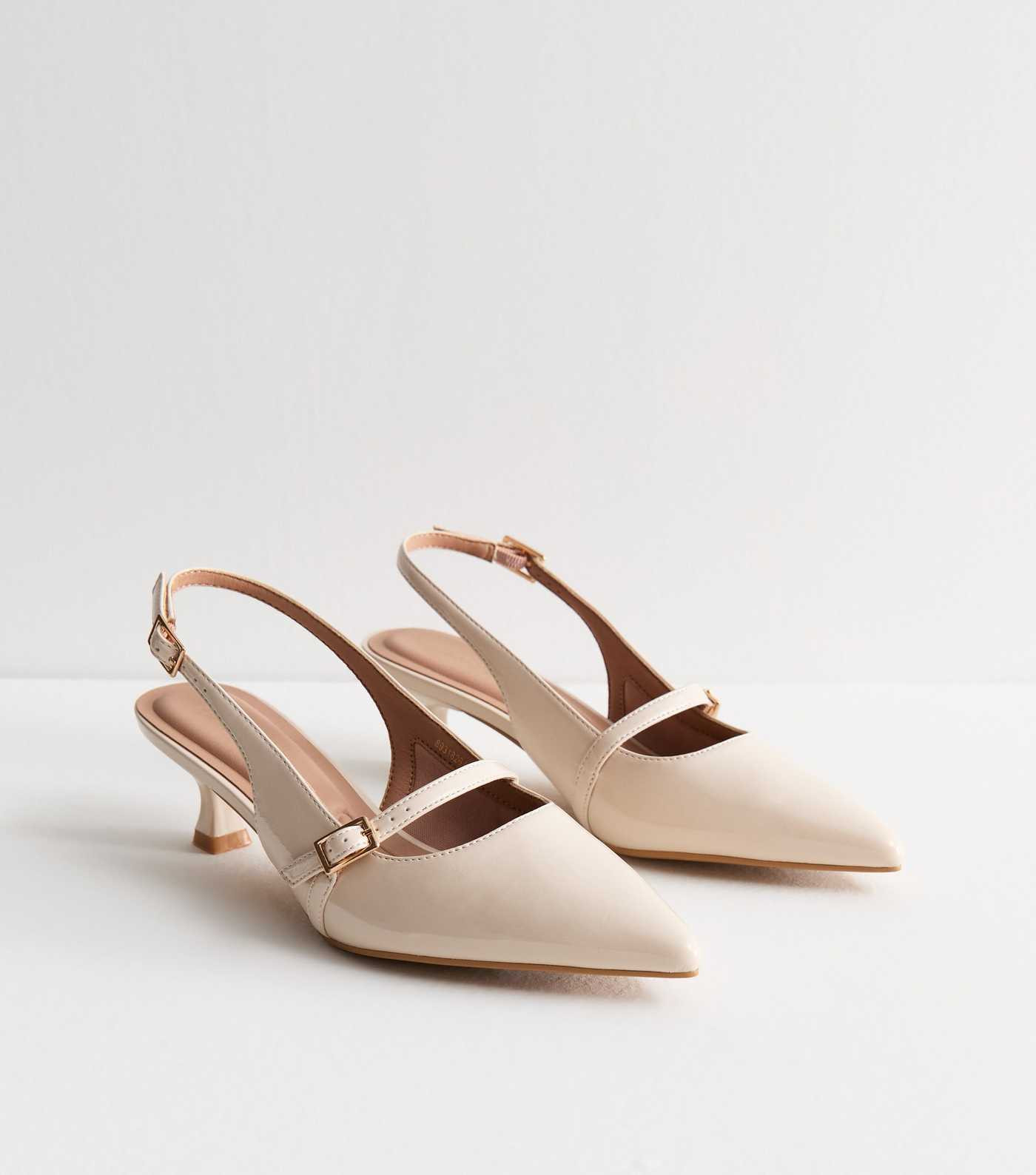 Ecru Patent Pointed-Toe Kitten Heels | New Look | New Look (UK)