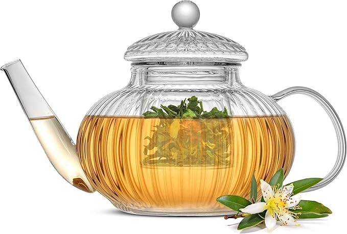 JoyJolt Fluted Glass Teapot Set 34oz, Stovetop Safe Tea Kettle, Borosilicate Clear Kettle with Re... | Amazon (US)