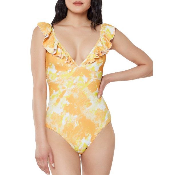 JS Jessica Simpson Women's Ocean Tie Dye Frill Plunge One Piece Swimsuit | Walmart (US)