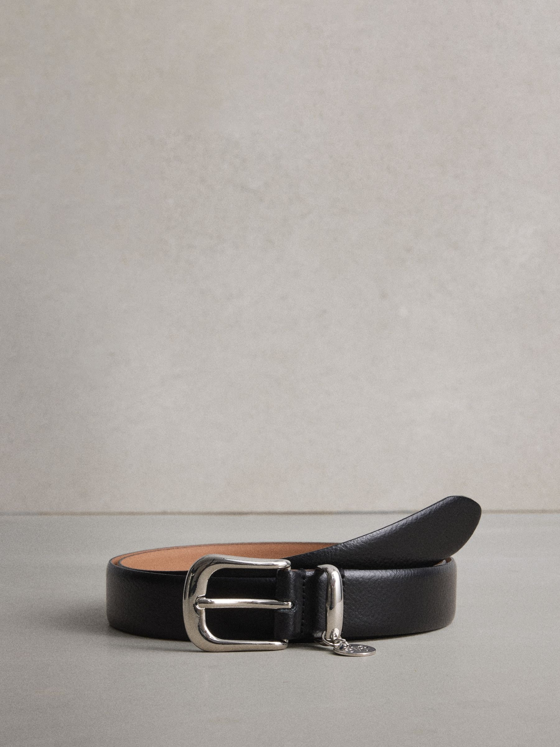 Next Black/Silver N. Premium Made In Italy Logo Charm Detail Leather Belt | Next EU