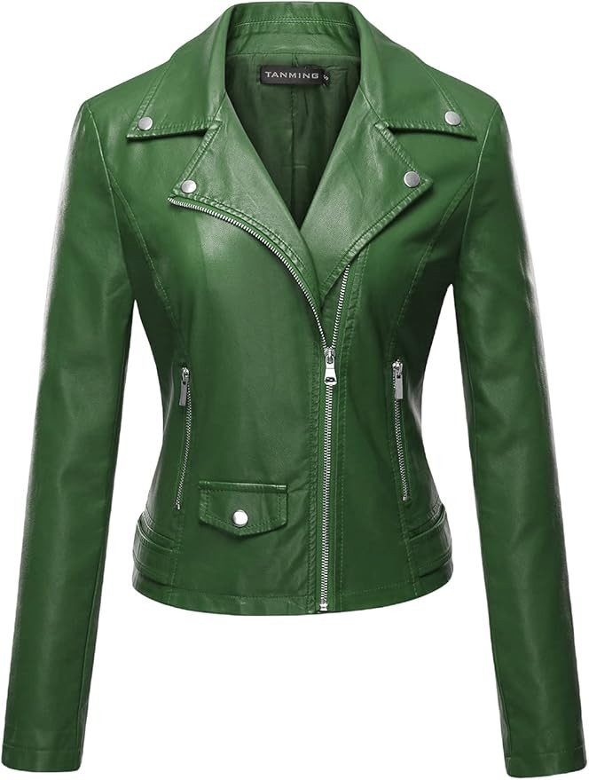 Tanming Women's Faux Leather Moto Biker Short Coat Jacket | Amazon (US)