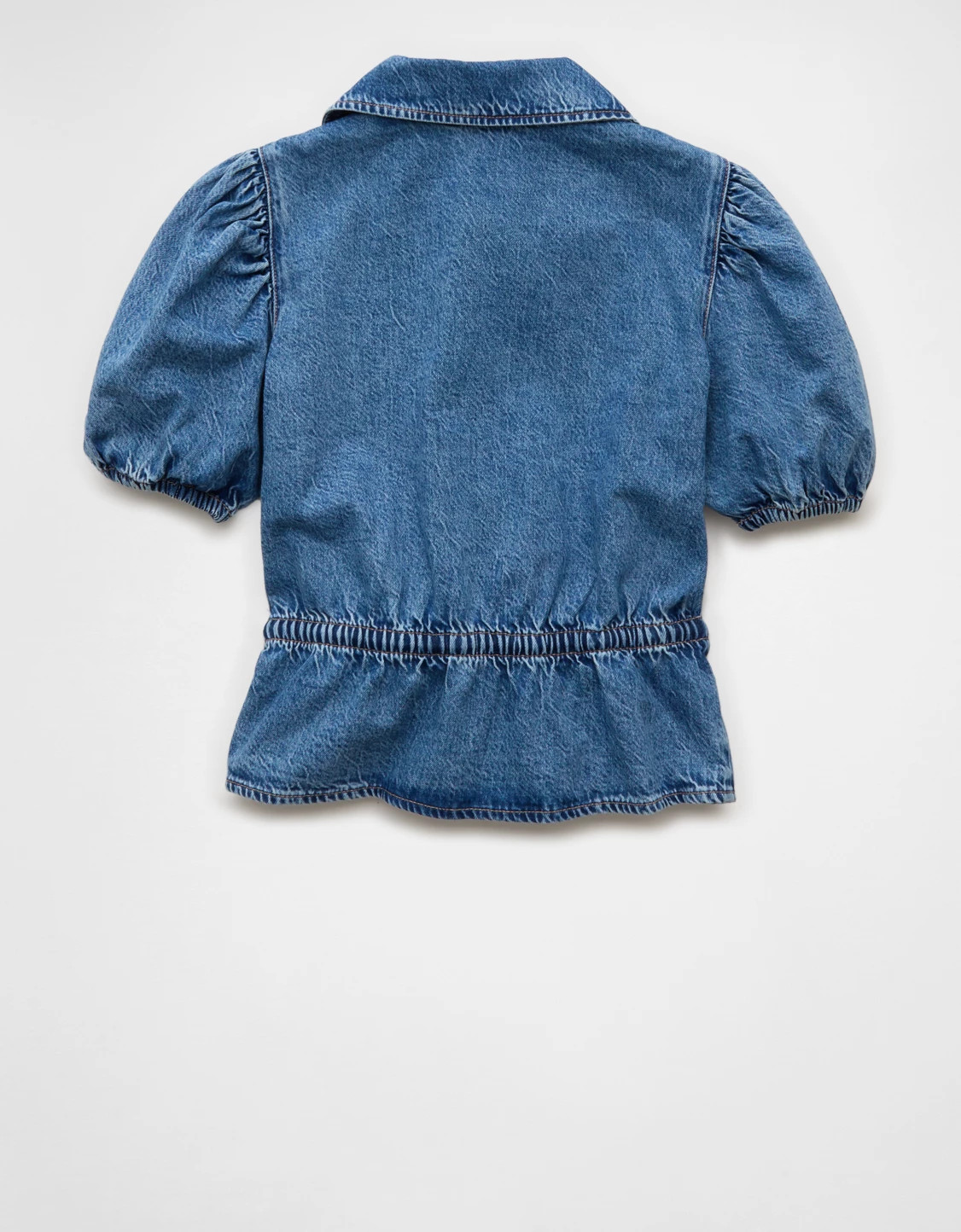 AE Denim Collared Puff Sleeve Tie Front Shirt | American Eagle Outfitters (US & CA)