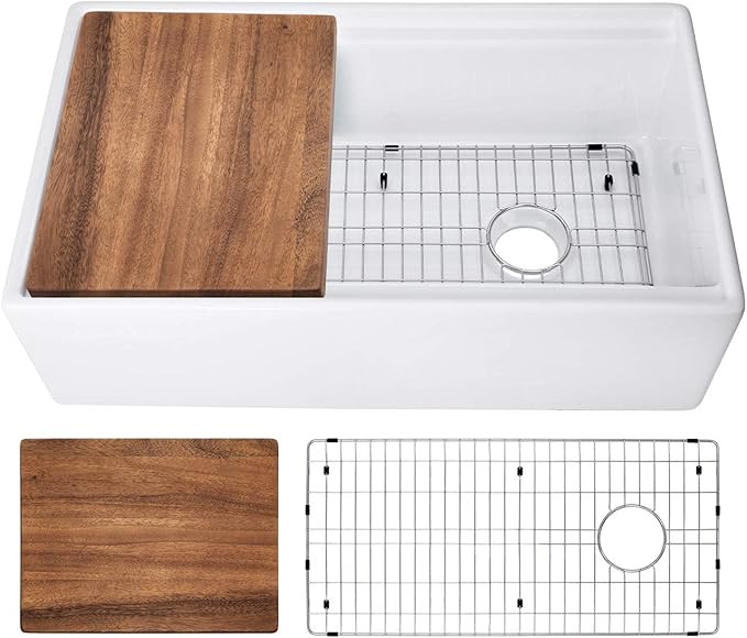 Soleil SSFC33LDGWT 33-in x 19-in Fireclay Ledge Single Bowl Apron Front Farmhouse Kitchen Sink wi... | Amazon (US)
