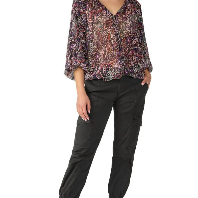 Sanctuary Clothing Breezy Smock Neck Blouse In Royal Paisley - Blue - L | Verishop