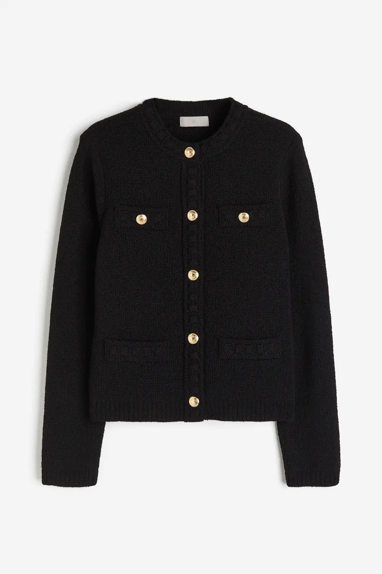 Textured-knit cardigan - Black - Ladies | H&M GB | H&M (UK, MY, IN, SG, PH, TW, HK)