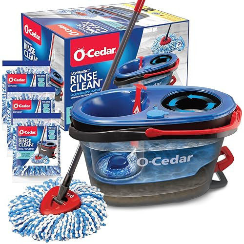 O-Cedar EasyWring RinseClean Microfiber Spin Mop & Bucket Floor Cleaning System with 3 Extra Refills, Plastic, Grey | Amazon (US)