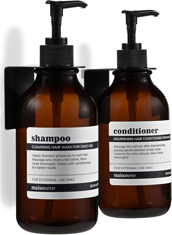 Shampoo and Conditioner Dispenser Wall Mounted Set of 2 Amber Black - No Drill Shower Soap Dispen... | Amazon (US)