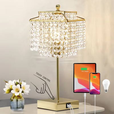 GTCLIGHTING Modern Touch Table Lamp,Sliver Bedside Lamp with Dual USB Charging Ports, 3-Way Dimmable Nightstand Lamp for Girls Bedroom, Living Room | Target