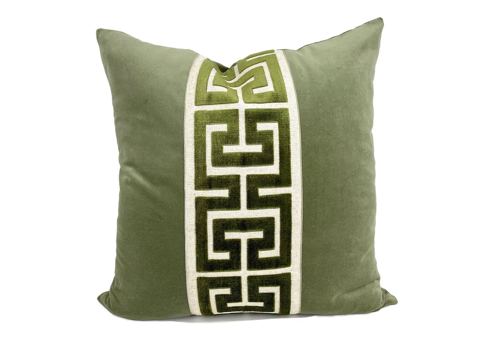 Sage Green Velvet Square Pillow Cover With Large Greek Key - Etsy | Etsy (US)