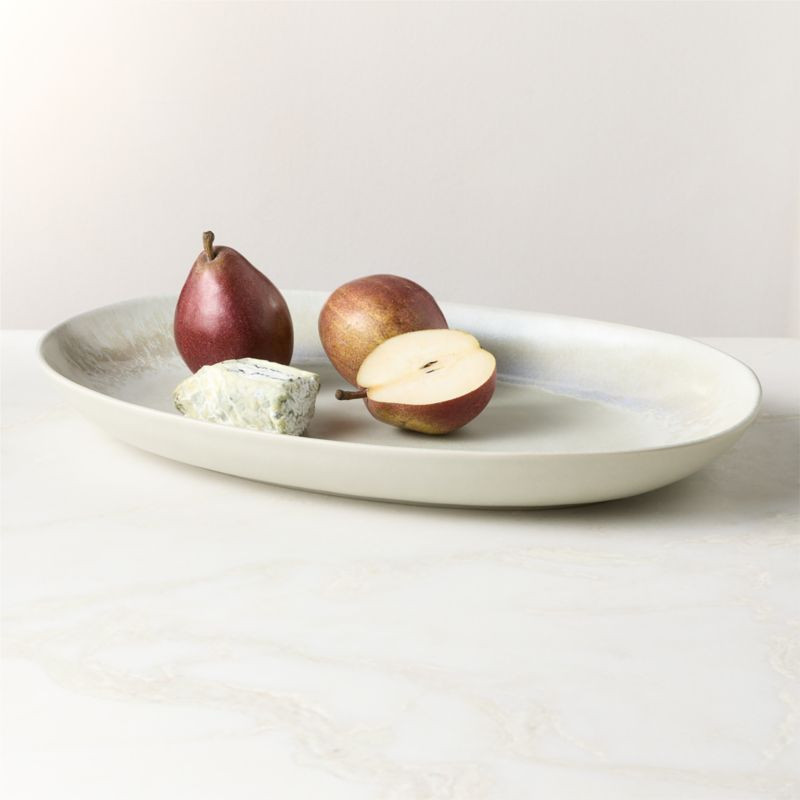 Drift Oval Ivory Serving Platter with Reactive Glaze + Reviews | CB2 | CB2