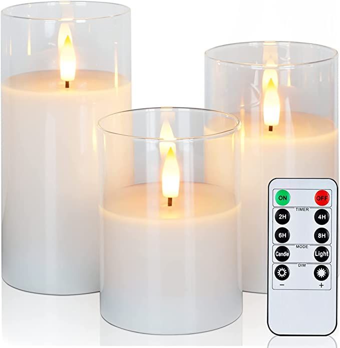 Amazon.com: Amagic Clear Glass Flameless Candles Battery Operated with Timer, Remote Control, LED... | Amazon (US)