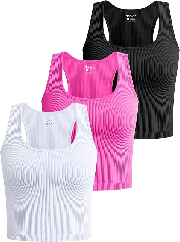 OQQ Women's 3 Piece Crop Tank Tops Ribbed Seamless Workout Sleeveless Shirts Racerback Crop Tops | Amazon (US)