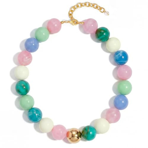 HolidayQbee Chunky Beaded Necklace for Women Colorful Big Bead Choker Necklace Fashion Trendy Summer Boho Bead Statement Necklaces Beach Vocation Holiday Jewelry Gifts | Amazon (US)