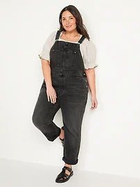 Slouchy Straight Black-Wash Workwear Non-Stretch Jean Overalls for Women | Old Navy (US)