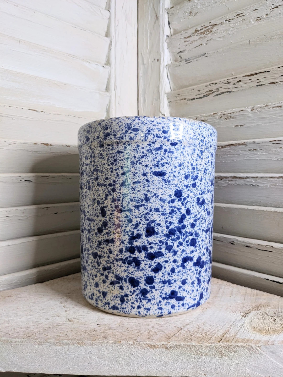 Tall Blue White Splatter Ware Kitchen Utensil Crock Farmhouse Cottage | Etsy (US)