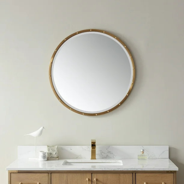 Vinnova Cuneo 28" Round Bathroom Vanity Wall Mount Mirror Brushed Gold Frame - Walmart.com | Walmart (US)