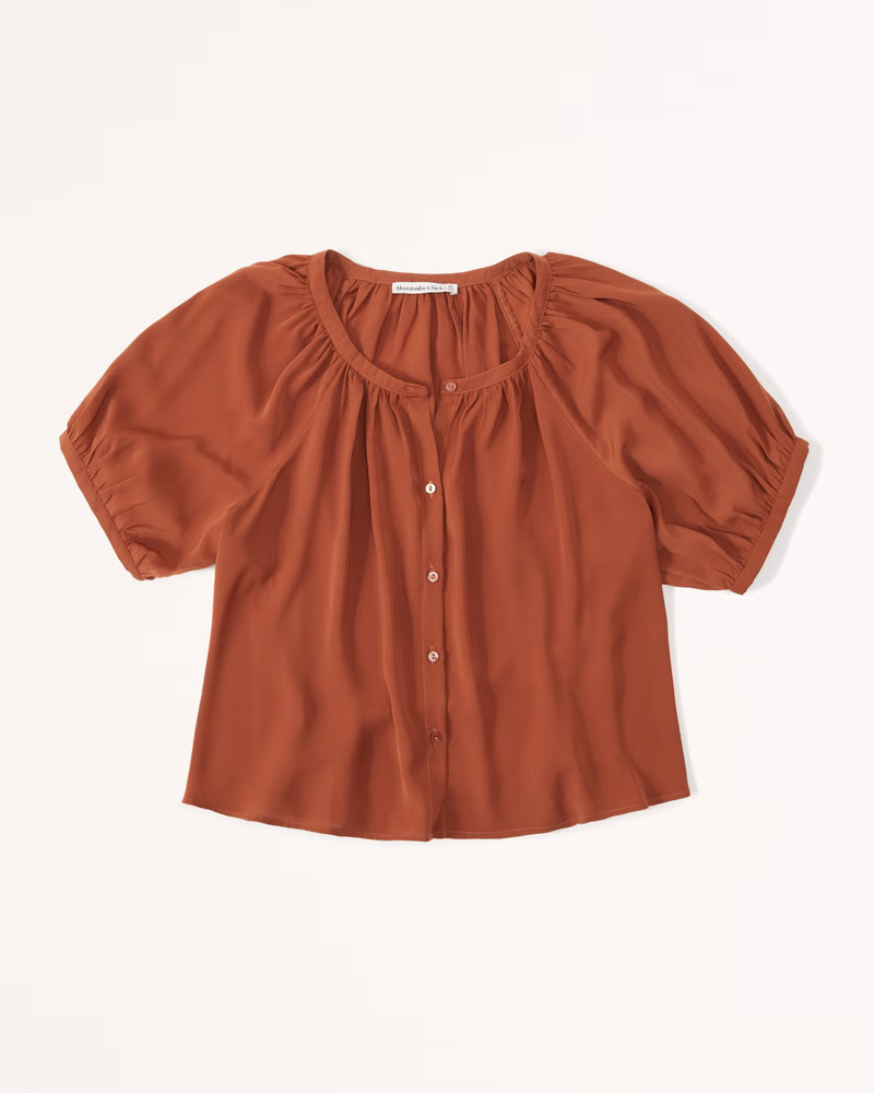 Button-Through Puff Sleeve Top | Abercrombie & Fitch (US)