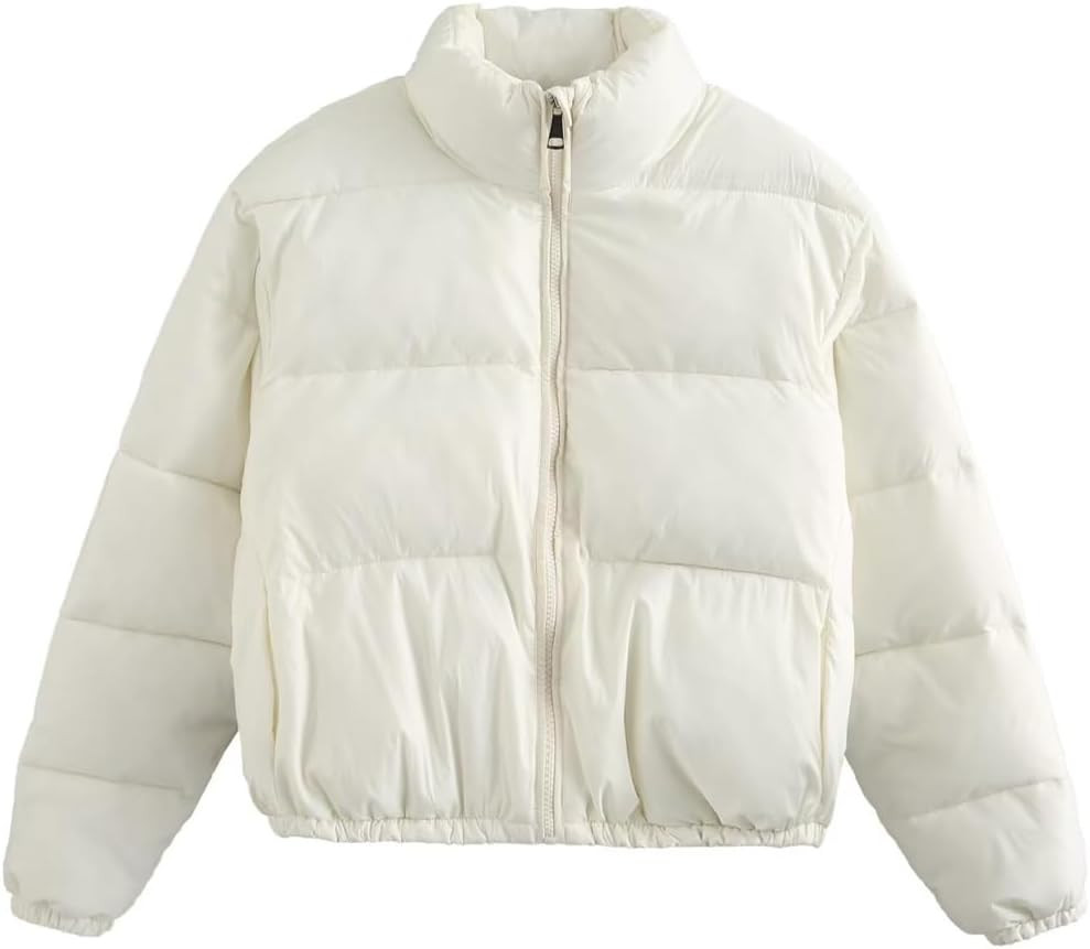 Sukany Women's Casual Zip Up Puffer Jacket Loose Stylish Stand Collar Long Sleeved Short Padded D... | Amazon (UK)