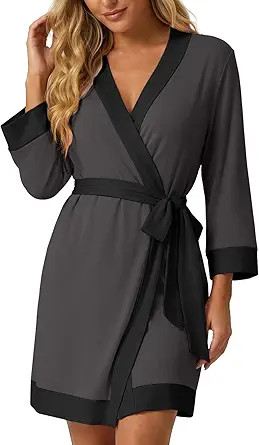 PrinStory Womens Robe Knit Kimono Bathrobe Lightweight Soft Sleepwear Knee Length Lounge Robes | Amazon (US)