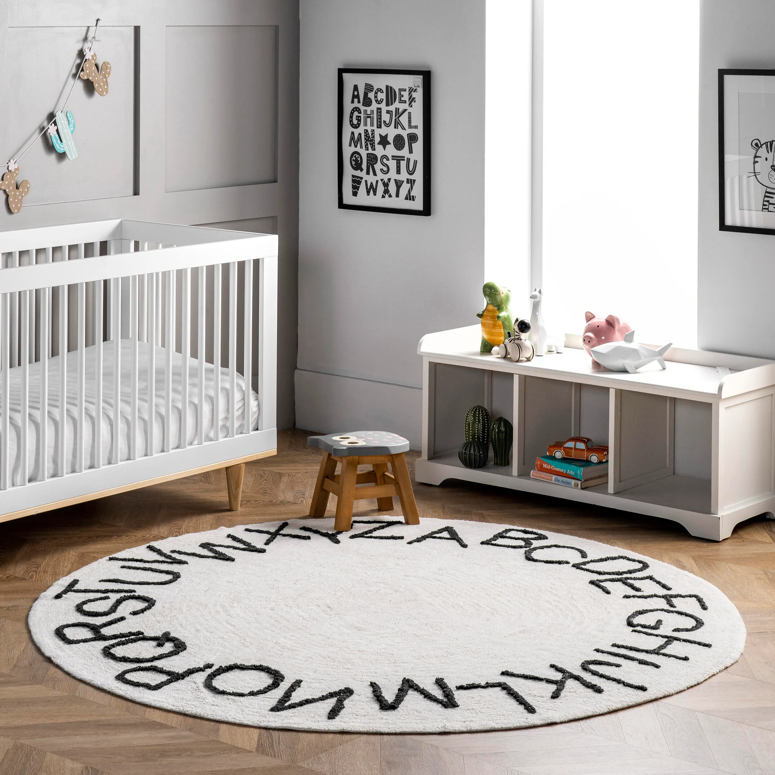 nuLOOM Kids Washable Round Alphabet Rug, Ivory | Ashley Homestore