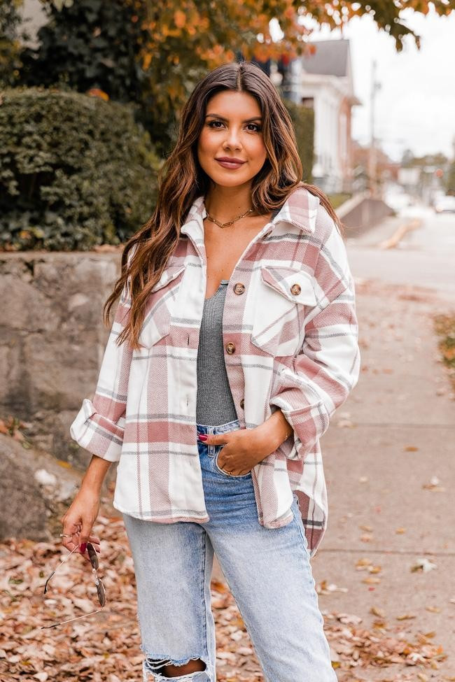 Along The Line Mauve Plaid Shacket | Pink Lily