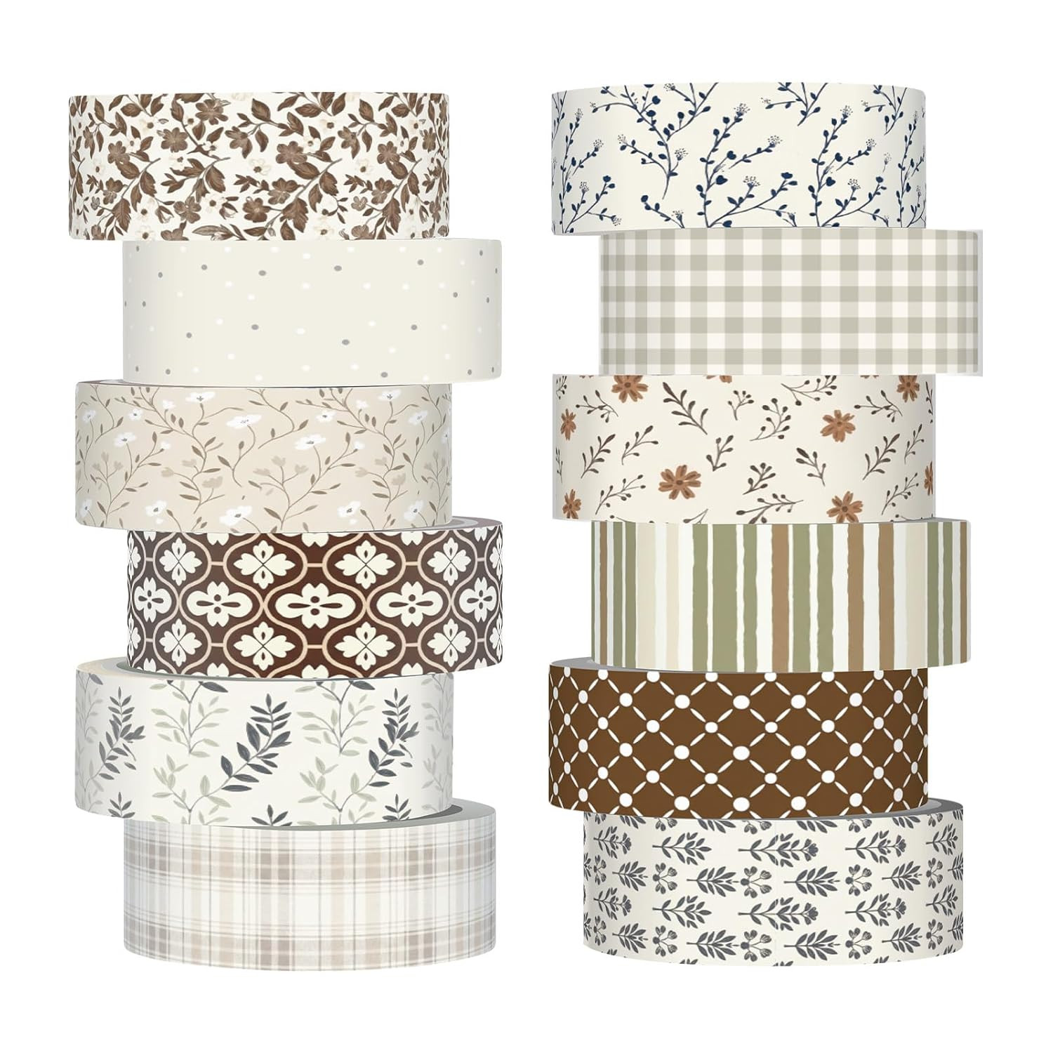 12 Rolls Floral Washi Tape Set,Vintage,Neutral | Amazon (US)