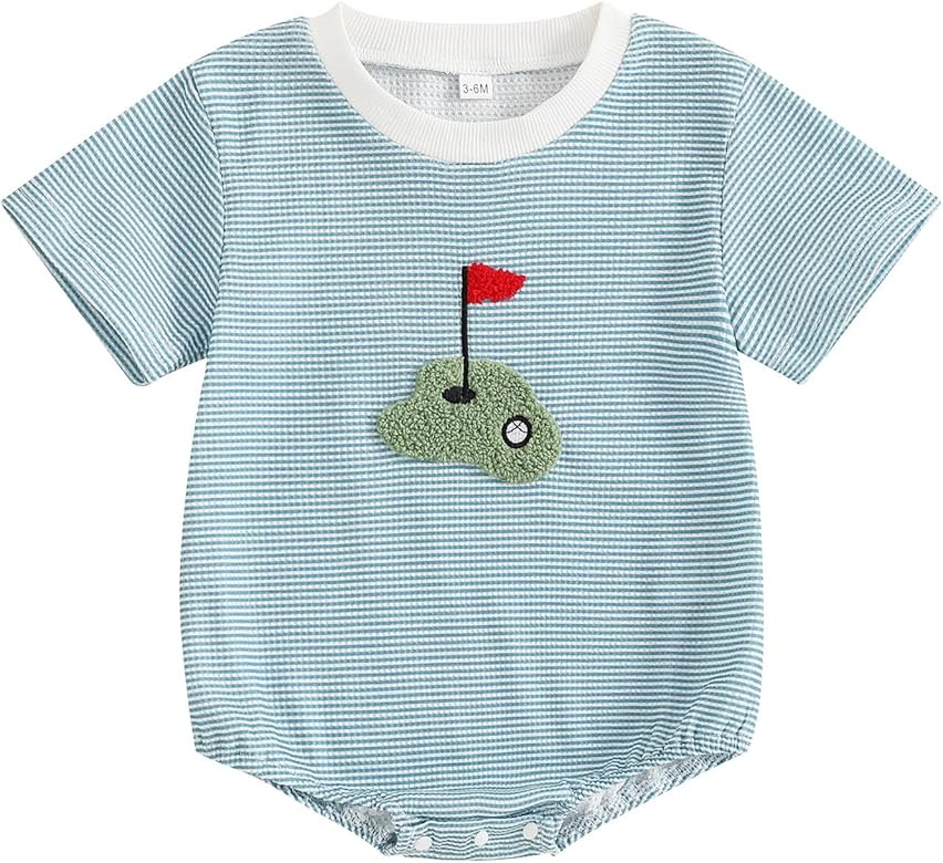 Unisex Baby Girl Boy Golf Clothes Short Sleeve Striped Sweatshirt Bubble Romper Bodysuit Cute Sum... | Amazon (US)