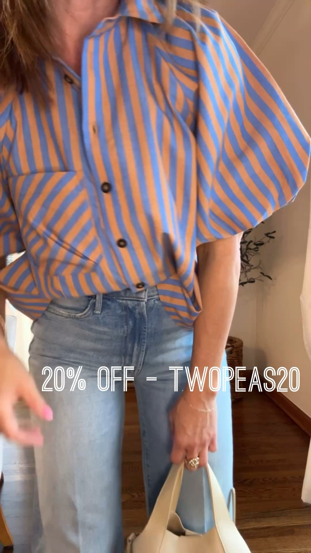 A fun detail on this classic shirt. 
XS. Blue & brown stripe 
Jeans tts, 25 regular 
Code: twopeas20
@Anthropologie #anthropartner

#LTKSaleAlert #LTKSeasonal #LTKootd