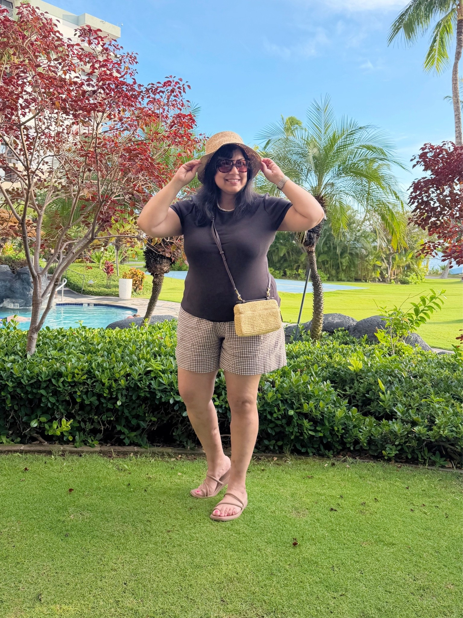 Summer outfit!

If you’re midsize and petite, you know how hard it is to find shorts that are comfortable, flattering and fit well. It’s very rare that I recommend shorts but these brown gingham shorts are so good, super comfy and fit great! They’re a modest length and not too short and not too long. They come in lots of different colors and are easy to throw on and go while you’re at home or away on vacation. Pair them with a top, sweater, tank or tee. Then add some cute sandals or sneakers and a fun summer bag and you’re ready to go

Gap chocolate brown tee size XL. Gap gingham shorts size large. Crocs sandals. Madewell sunglasses. Tory Burch raffia crossbody bag. J. Crew raffia bucket hat.

Summer outfits, midsize petite outfit, summer vacation outfits beach, beach vacation outfits, what to wear in Maui Hawaii

#LTKOver40 #LTKMidsize #LTKPetite