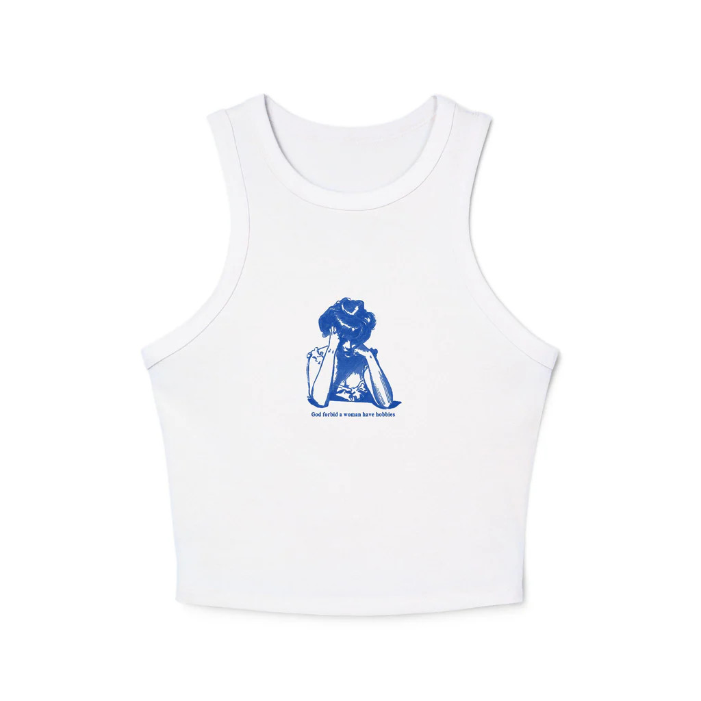 Woman with Hobbies Baby Racer Tank | What Lo Wants