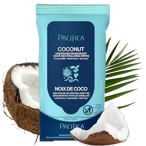 Pacifica Beauty Coconut Milk & Essential Oils Underarm Deodorant Wipes, Helps Remove Odor, Aluminum-Free, Vegan & Cruelty-Free, 30 Wipes (1-Pack) | Amazon (US)
