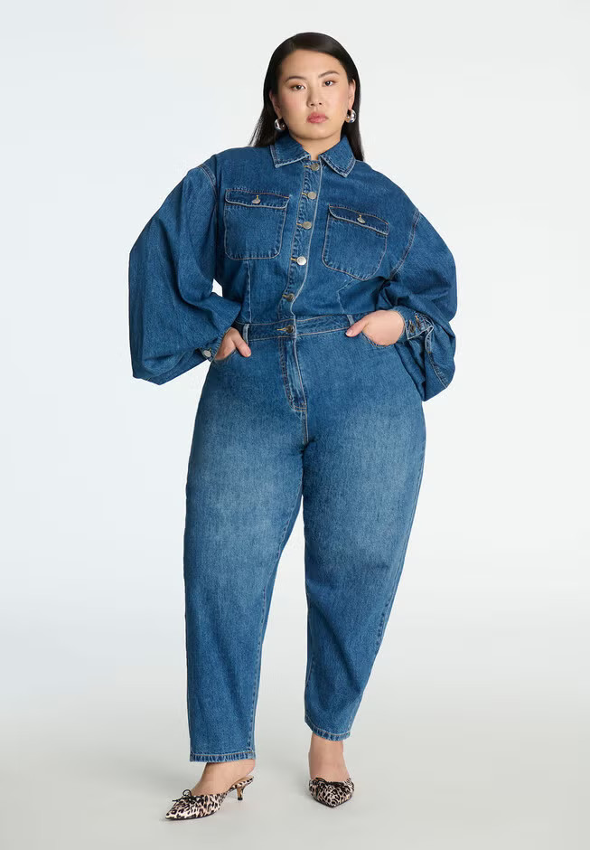 Barrel Leg Denim Jumpsuit | Eloquii