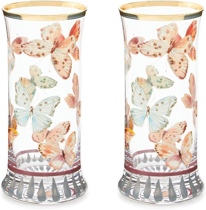 MACKENZIE-CHILDS Highball Glasses, Tall Drinking Glasses with Gold Rims, 15 Ounces, Set of 2, But... | Amazon (US)