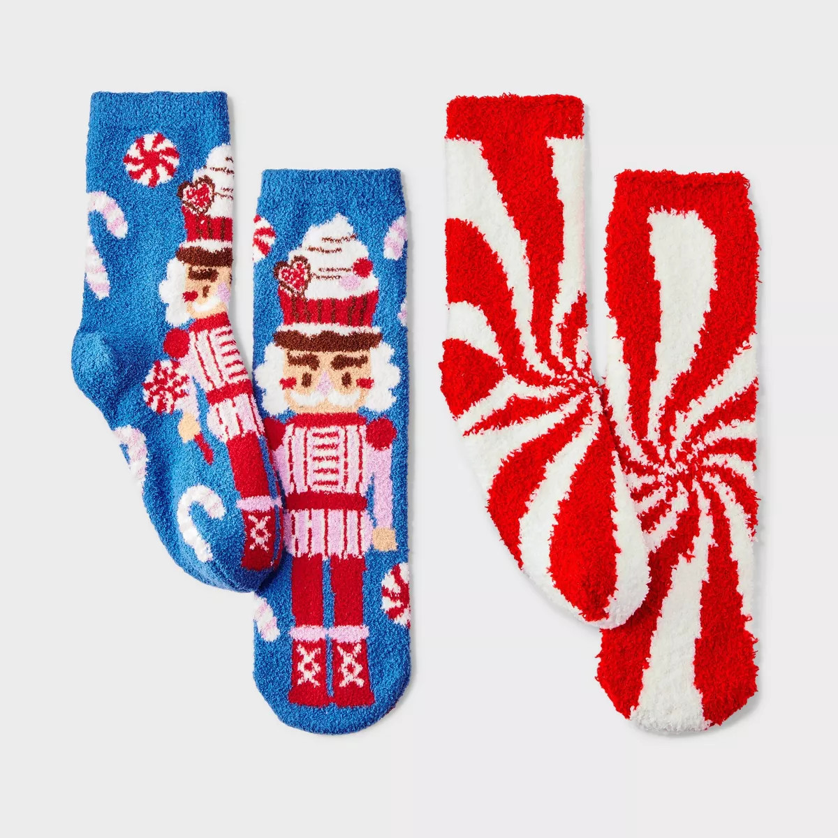 Kids' 2pk Candy Nutcracker Cozy Christmas Crew Socks with Gift Card Holder - Wondershop™ Blue | Target