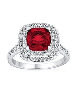 Large Fashion Solitaire Cubic Zirconia Pave CZ Cushion Cut Red  Art Deco Style Cocktail Statement... | Macy's