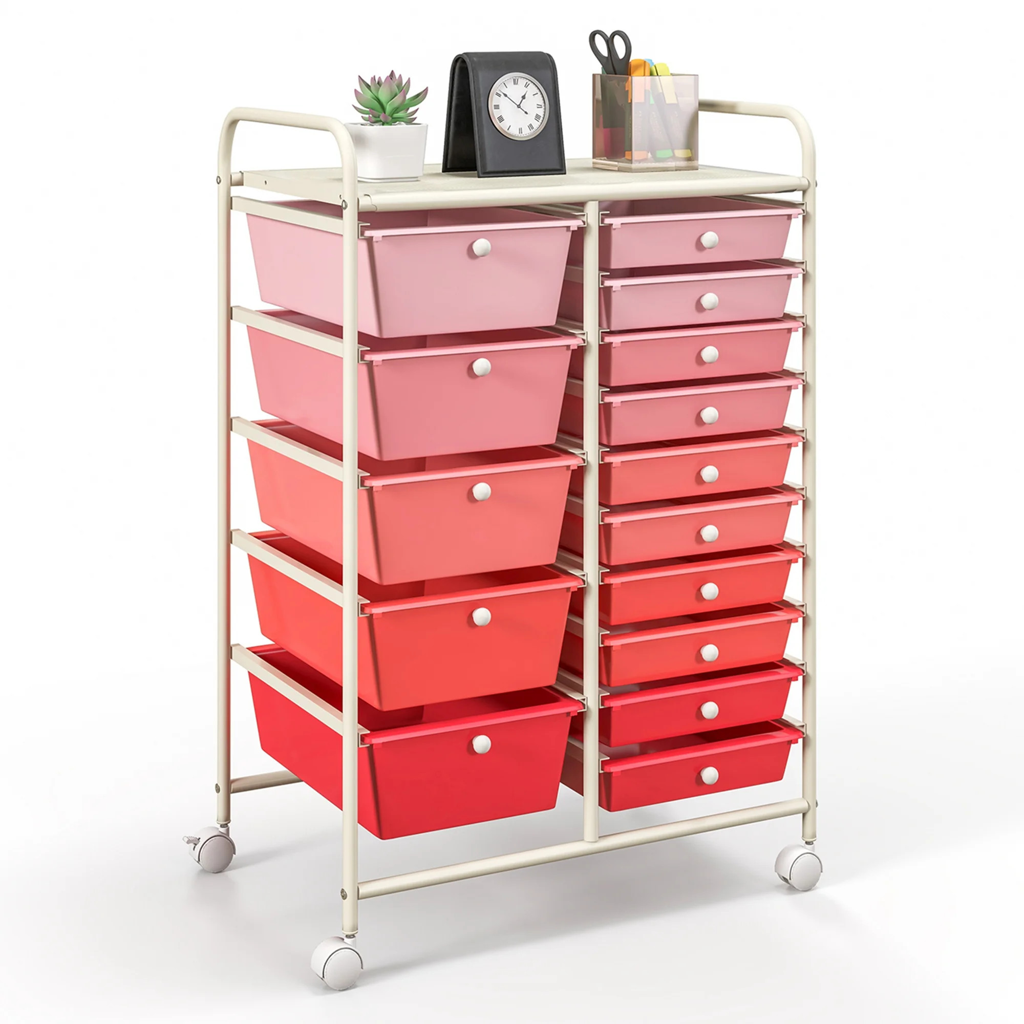 Costway 15 Drawer Rolling Storage Cart Tools Scrapbook Paper Office School Organizer Pink | Walmart (US)