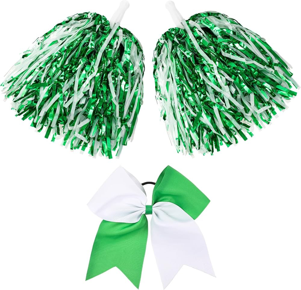 Hanaive 3 Pcs Cheerleading Pom Poms and Large Cheerleader Hair Bow Foil Pompoms Cheer for Team Ch... | Amazon (US)