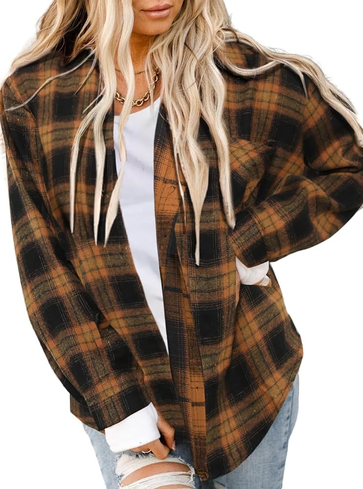 Asiertiy Womens Buffalo Plaid Flannel Shirt Long Sleeve Collar Button Down Blouses Lightweight To... | Amazon (US)