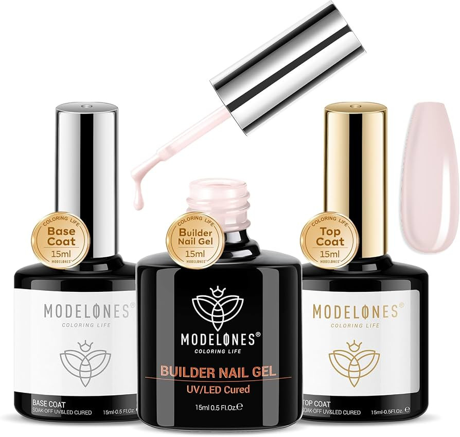 modelones Builder Nail Gel with Gel Base and Top Coat, Nude Color Builder Nail Kit for Apex Build... | Amazon (US)